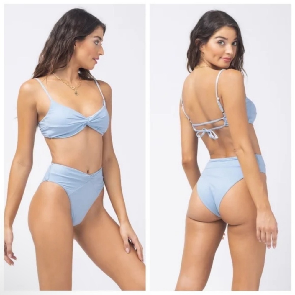 L*SPACE Ringo Shimmer Bikini Top Size XL In Sky Blue